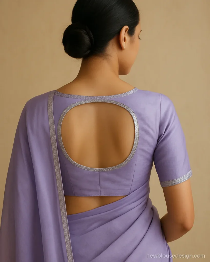 Lilac silk blouse with a sheer net back panel and sequin border