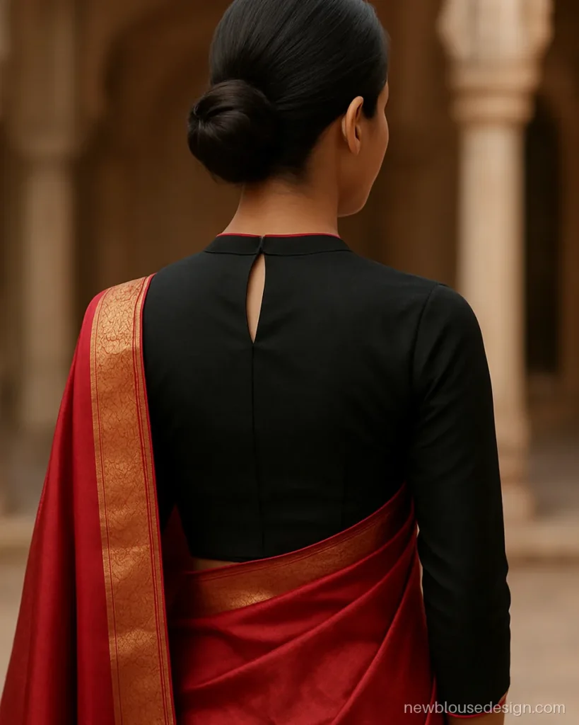 Black and red blouse design back with keyhole and full sleeves