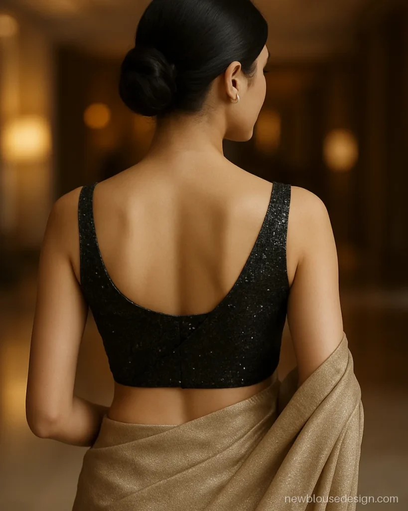 Black sequin sleeveless blouse back with cross strap and low back