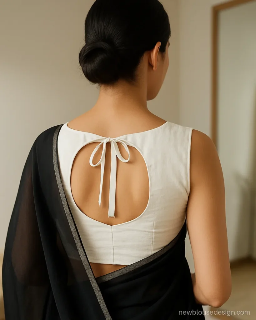Classy blouse design with bow in white sleeveless with open back tie