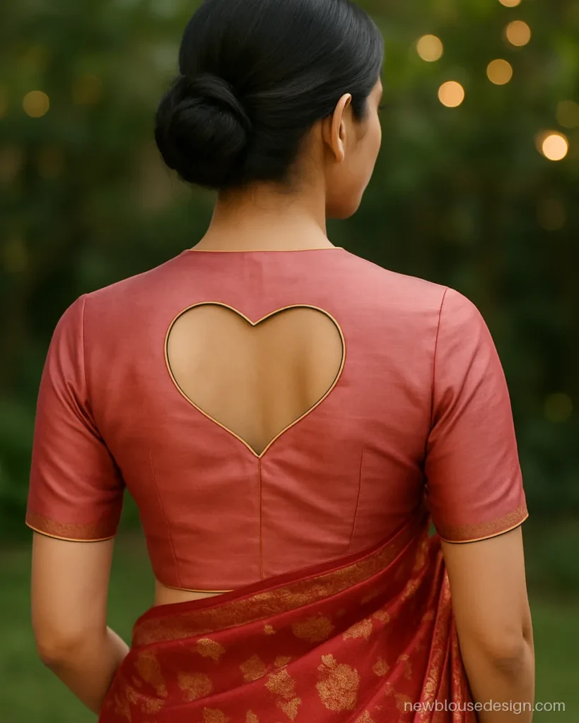 Love heart blouse design with a heart cut-out on a pink silk back