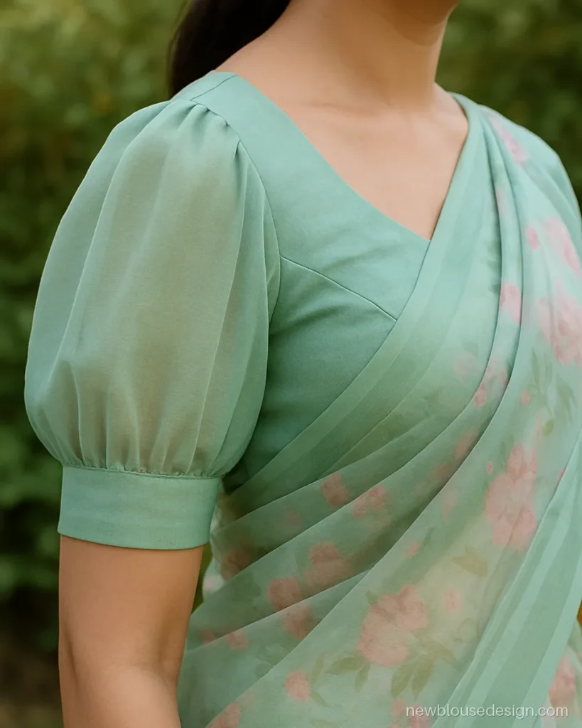 Mint green net blouse sleeves design with soft balloon shape above elbow