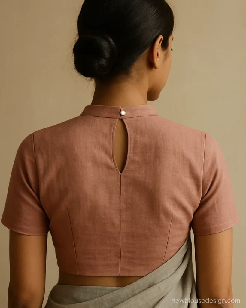 Pink cotton office back design with a small keyhole and single button