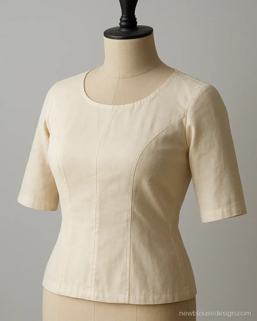 Cream mul cotton princess cut blouse with soft lining for older women