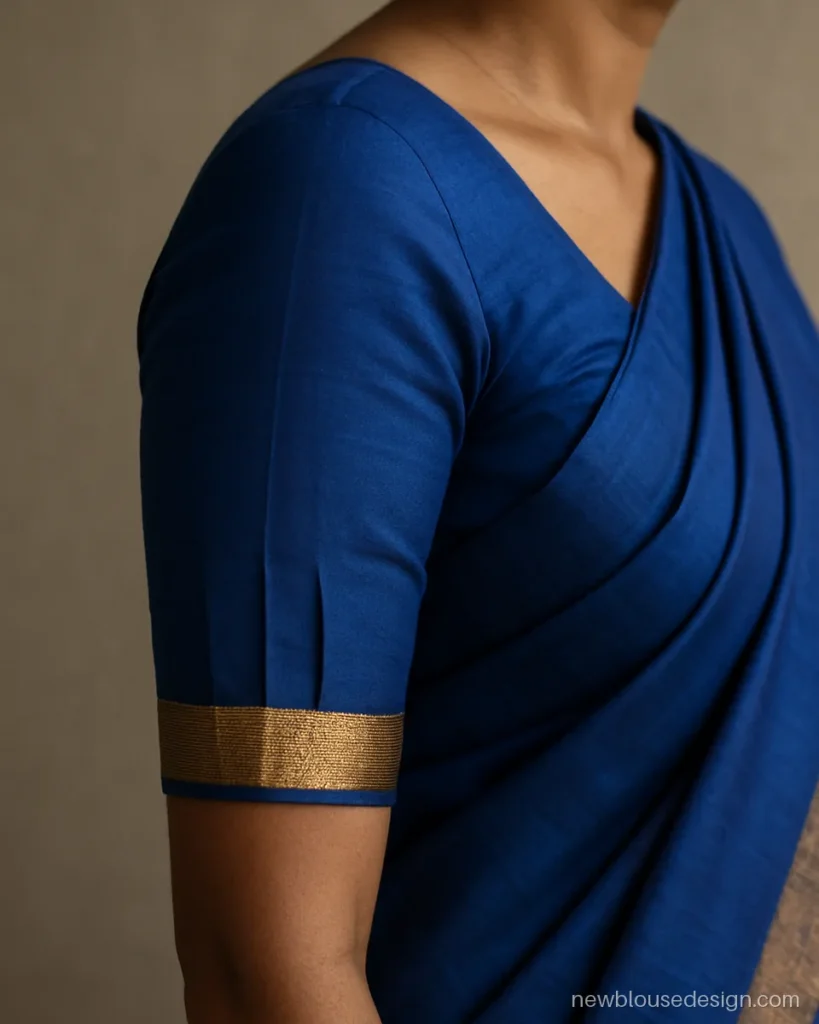 Royal blue Mysore silk sleeve with soft pleats and zari cuff