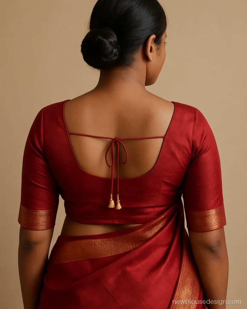 Red silk plus size blouse back design with U neck and supportive dori
