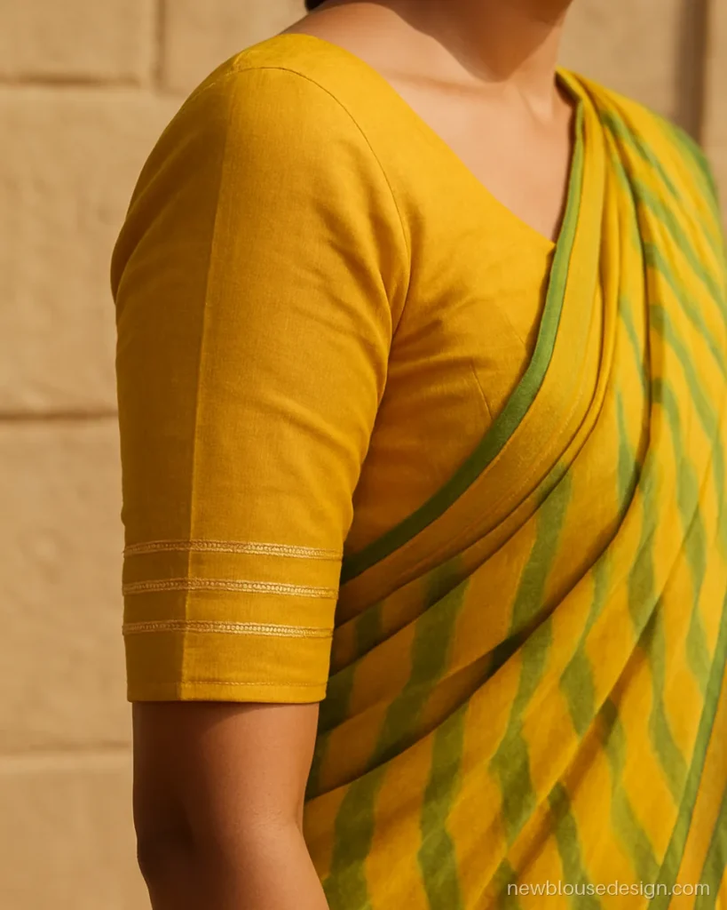 Gota patti blouse sleeves design in yellow with layered gota bands