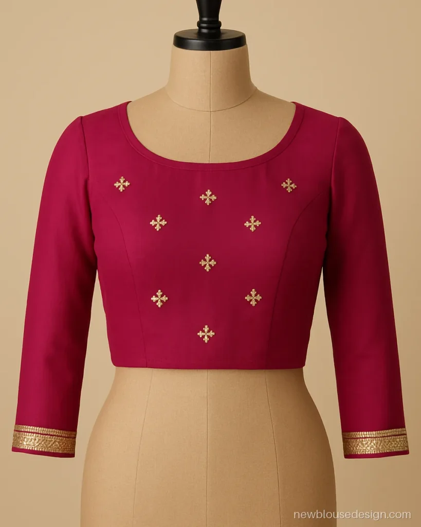 Rajputi poshak blouse design in rani pink georgette with full sleeves and gota border