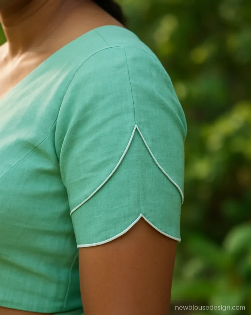 Unique blouse half sleeves design in mint with tulip petal overlap