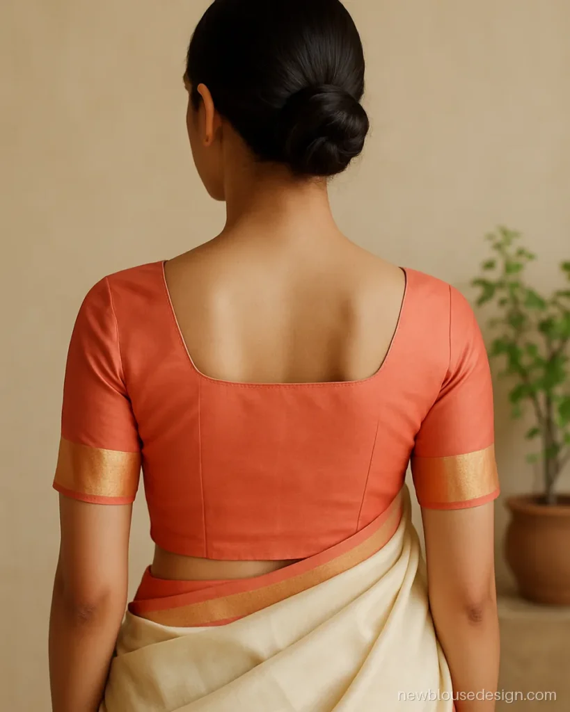 Square back silk blouse with border only on sleeves, simple design for silk sarees