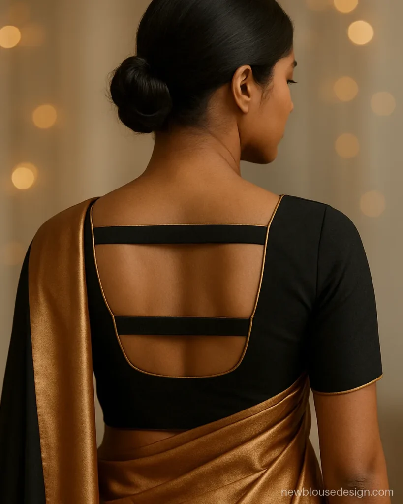 Black crepe blouse with a double strap back and open window between them